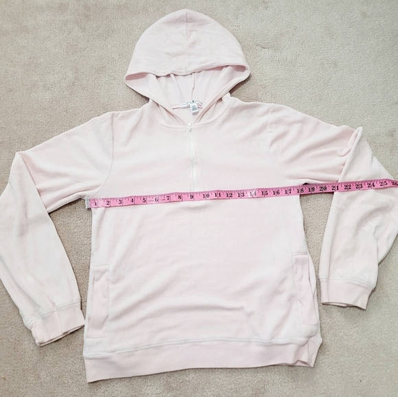 TOMMY HILFIGER Pink Velour Pullover 1/4 Zip Hoodie Sweatshirt Womens Large - Picture 6 of 9